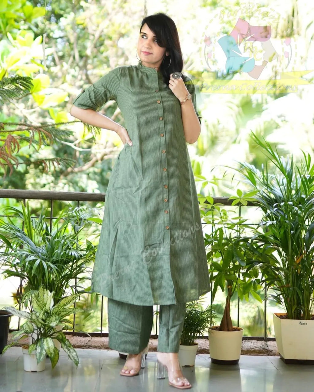 Olive Green Co-Ord Set In A-Line Kurta And Pant Set
