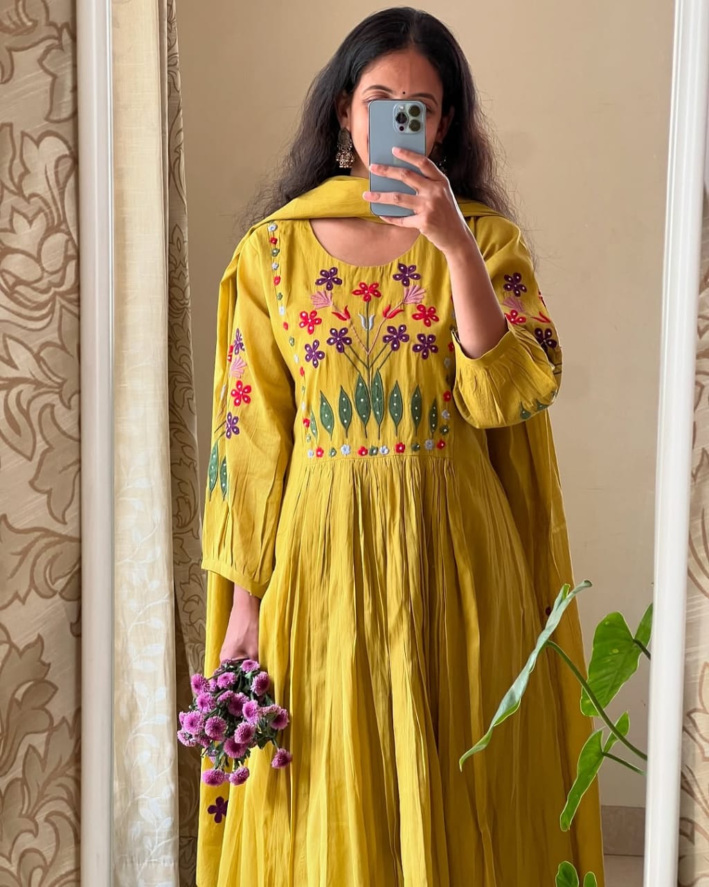 Vibrant Yellow Anarkali With Floral Embroidery