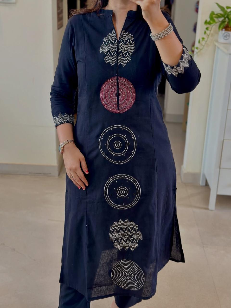 Blue Color Cotton Embroidered Suit Set