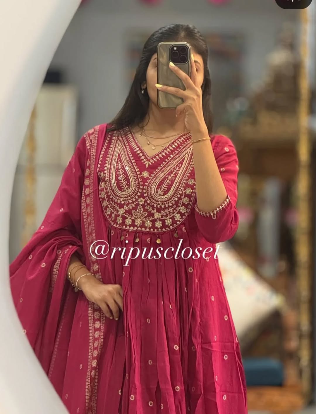 Stylish Cotton Embroidery Work Anarkali Kurti Set