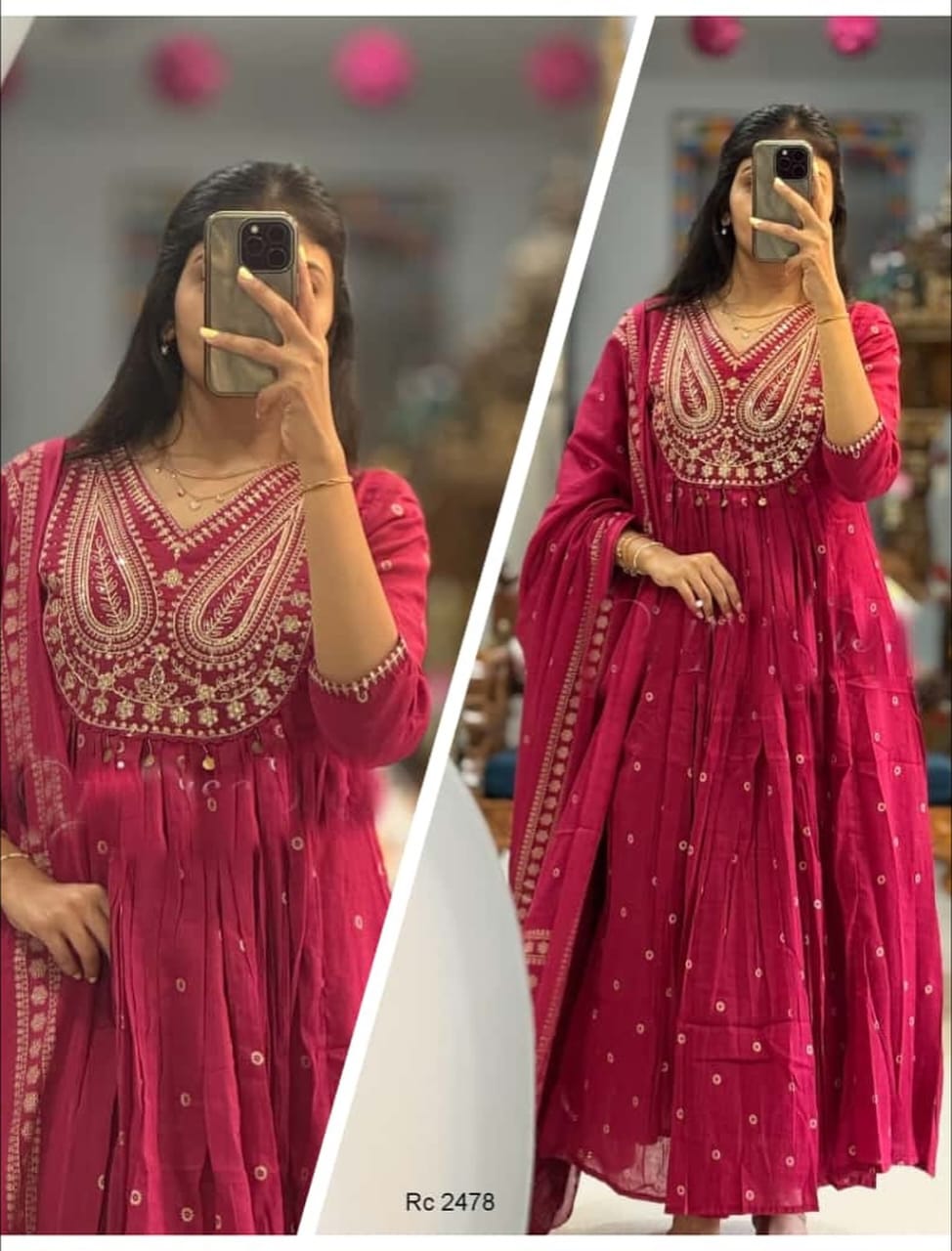 Stylish Cotton Embroidery Work Anarkali Kurti Set