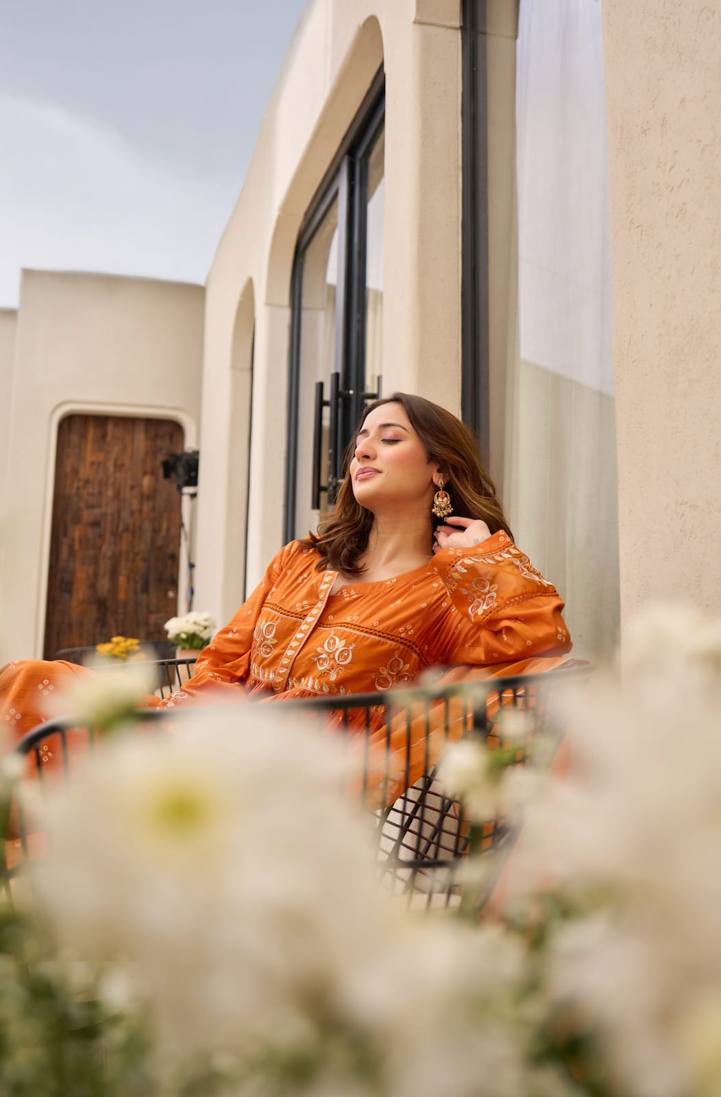 Rust Orange Bandhani Mul Cotton A Line Handwork Suit