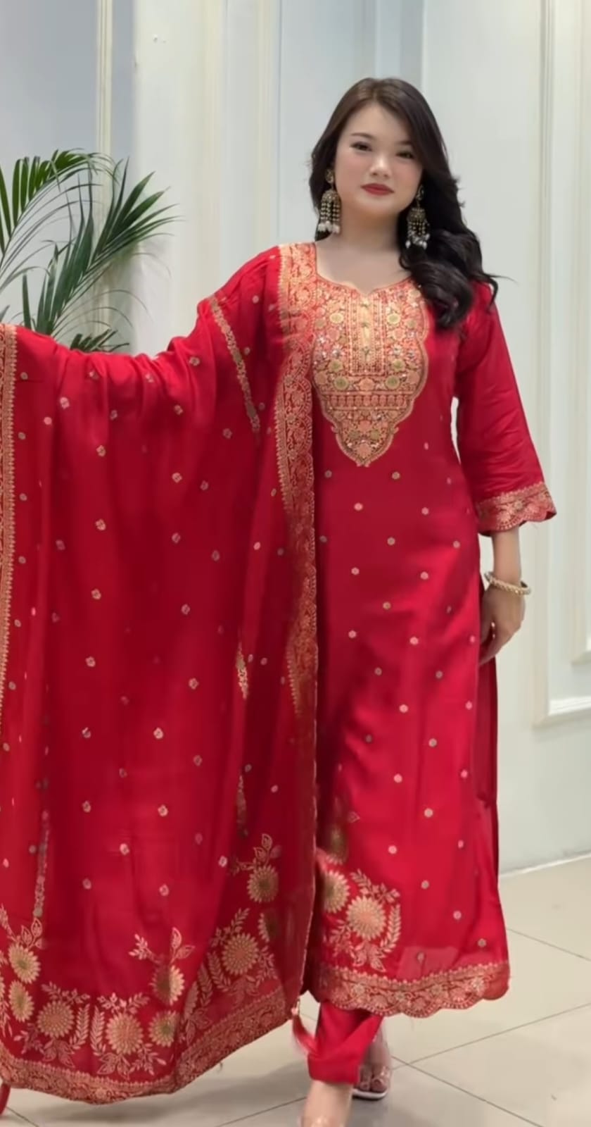 Elegant Red Embroidered Kurta Set with Dupatta