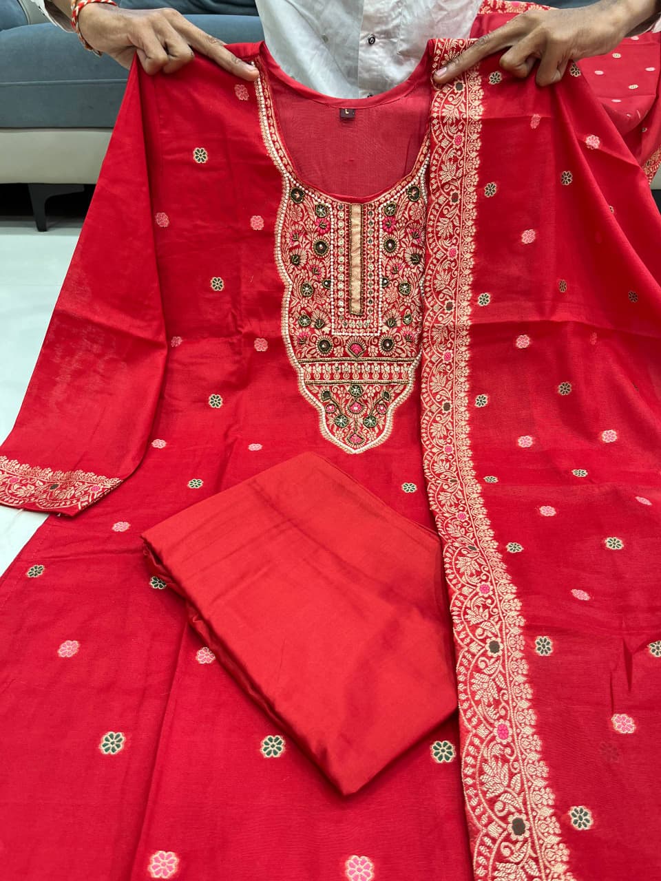 Elegant Red Embroidered Kurta Set with Dupatta