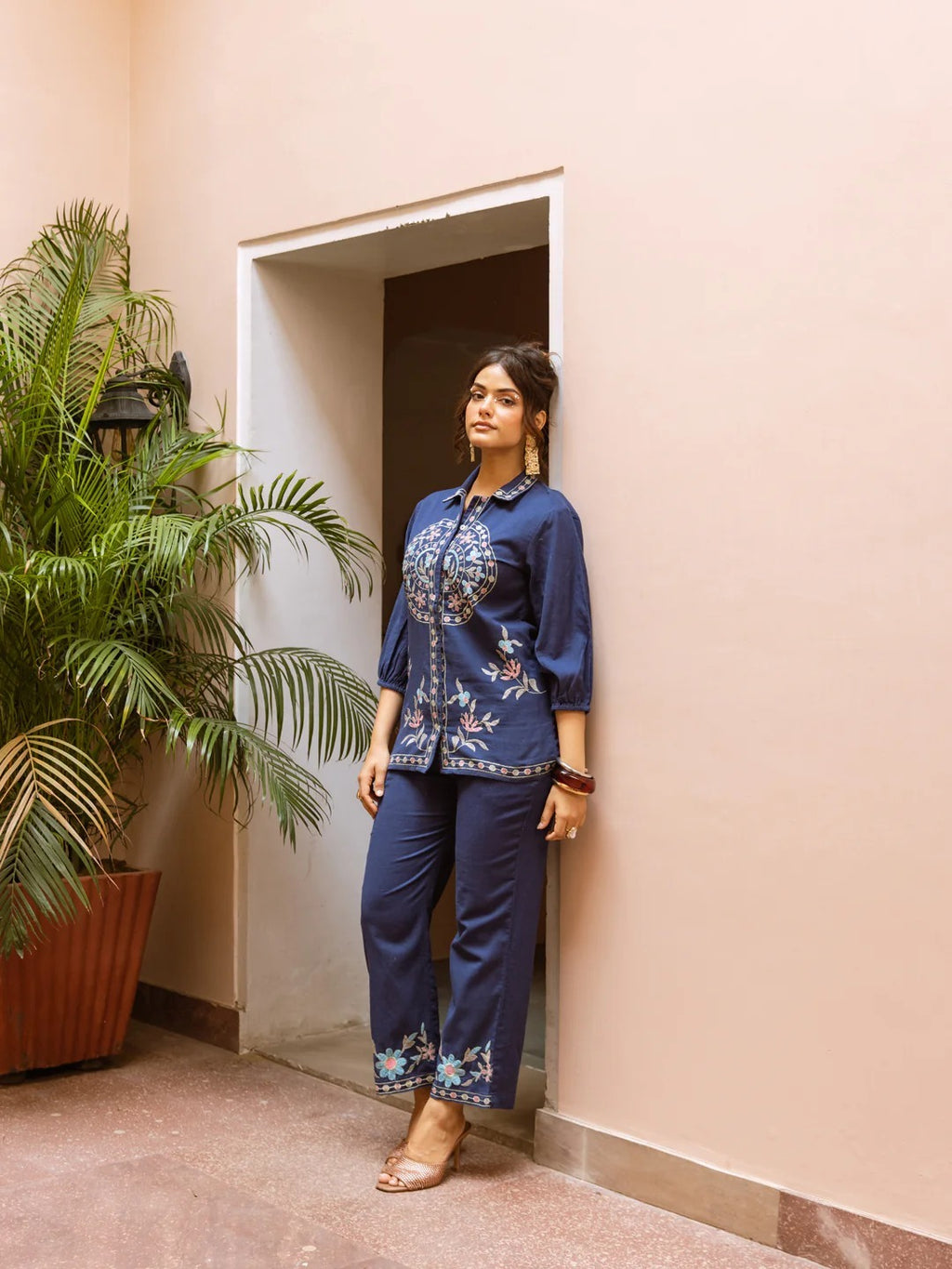 Elegant Navy Blue Embroidered Co-Ord Set
