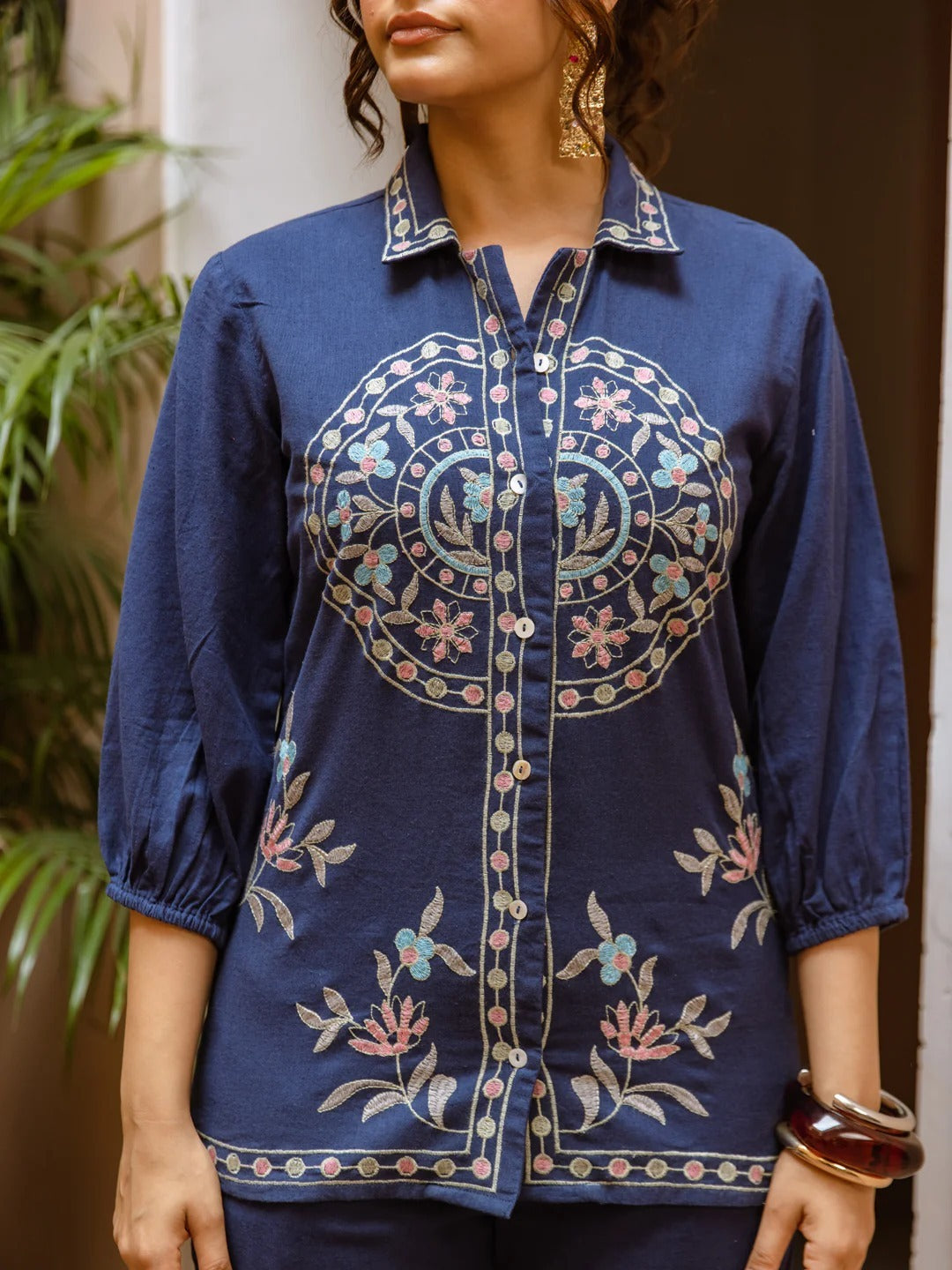 Elegant Navy Blue Embroidered Co-Ord Set