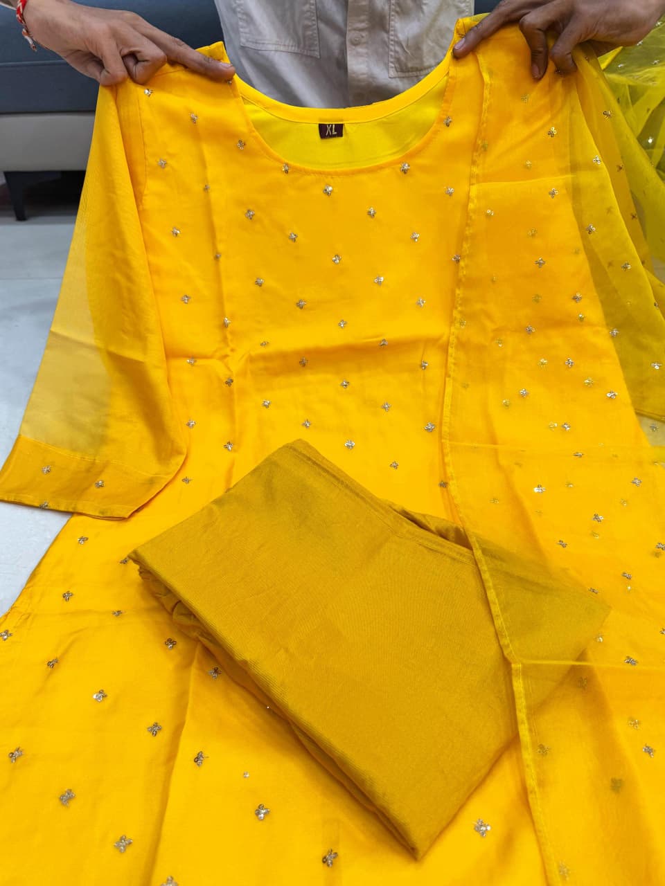 Sunshine Yellow Embroidered Organza Kurta Set with Dupatta