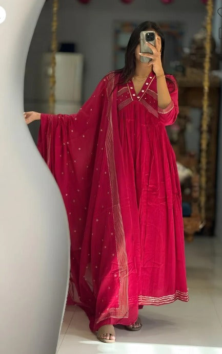 Elegant Rani Pink Anarkali Kurta Set with Dupatta