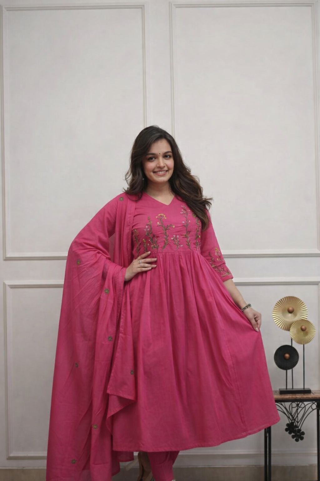 Elegant Pink Embroidered Anarkali Kurta Set with Dupatta