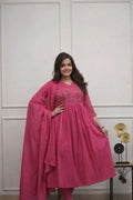 Elegant Pink Embroidered Anarkali Kurta Set with Dupatta