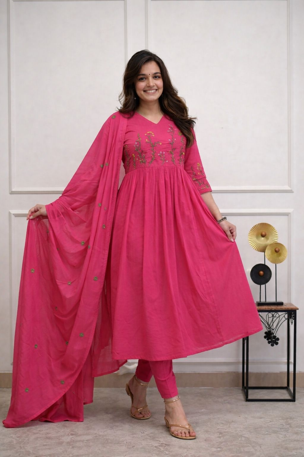 Elegant Pink Embroidered Anarkali Kurta Set with Dupatta