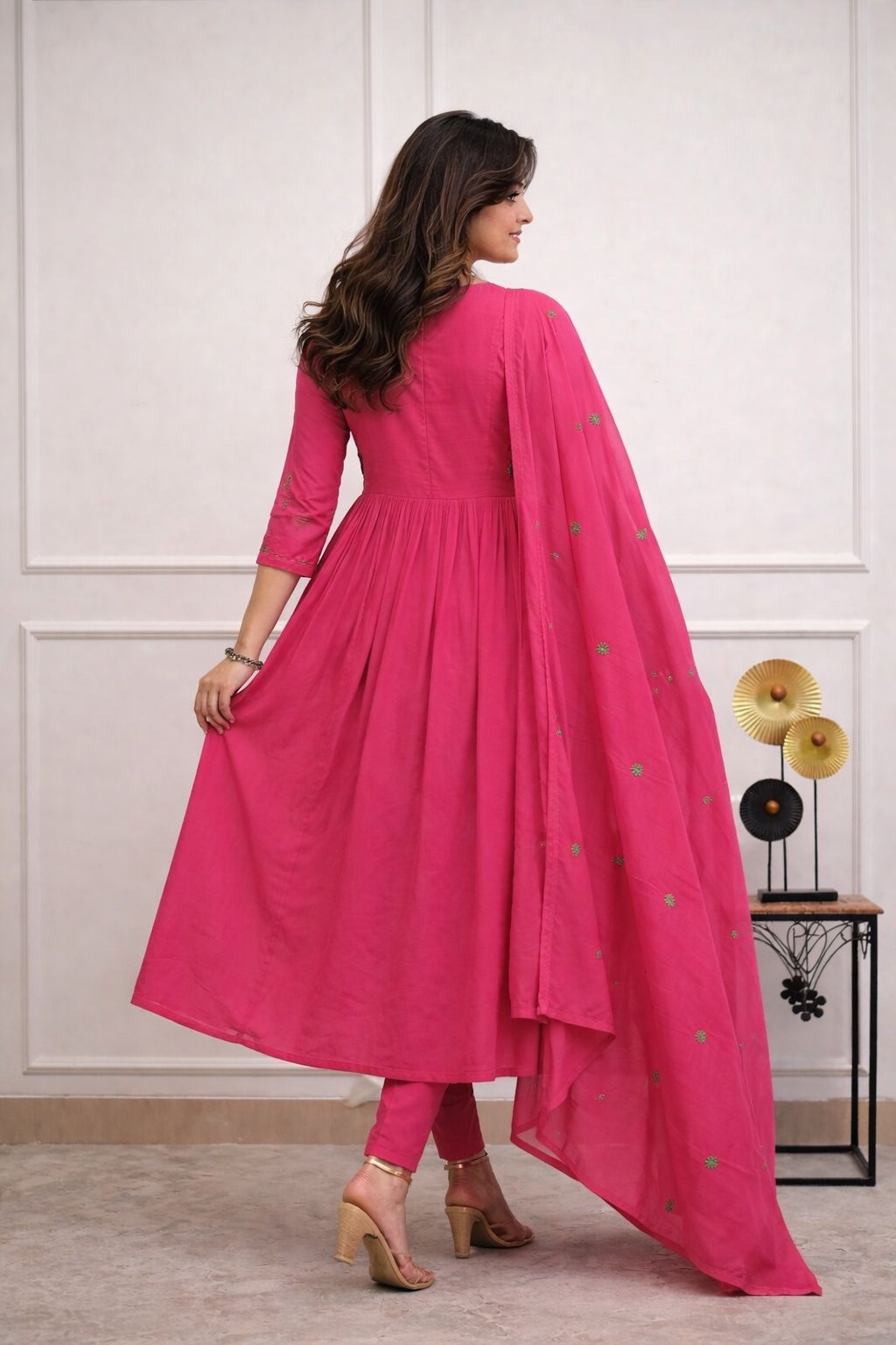 Elegant Pink Embroidered Anarkali Kurta Set with Dupatta