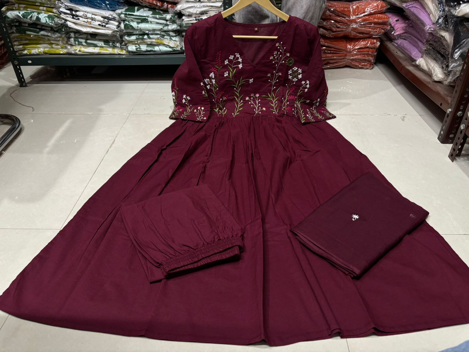 Elegant Wine Embroidered Anarkali Kurta Set with Dupatta