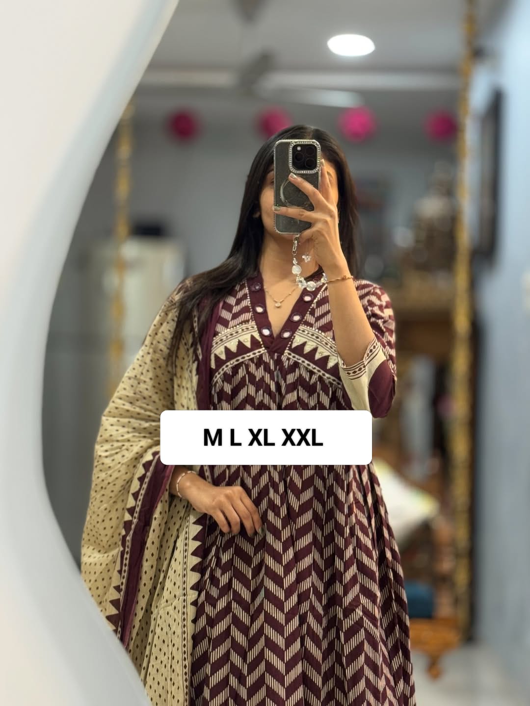 Elegant Wine Printed Anarkali Kurta Set with Dupatta