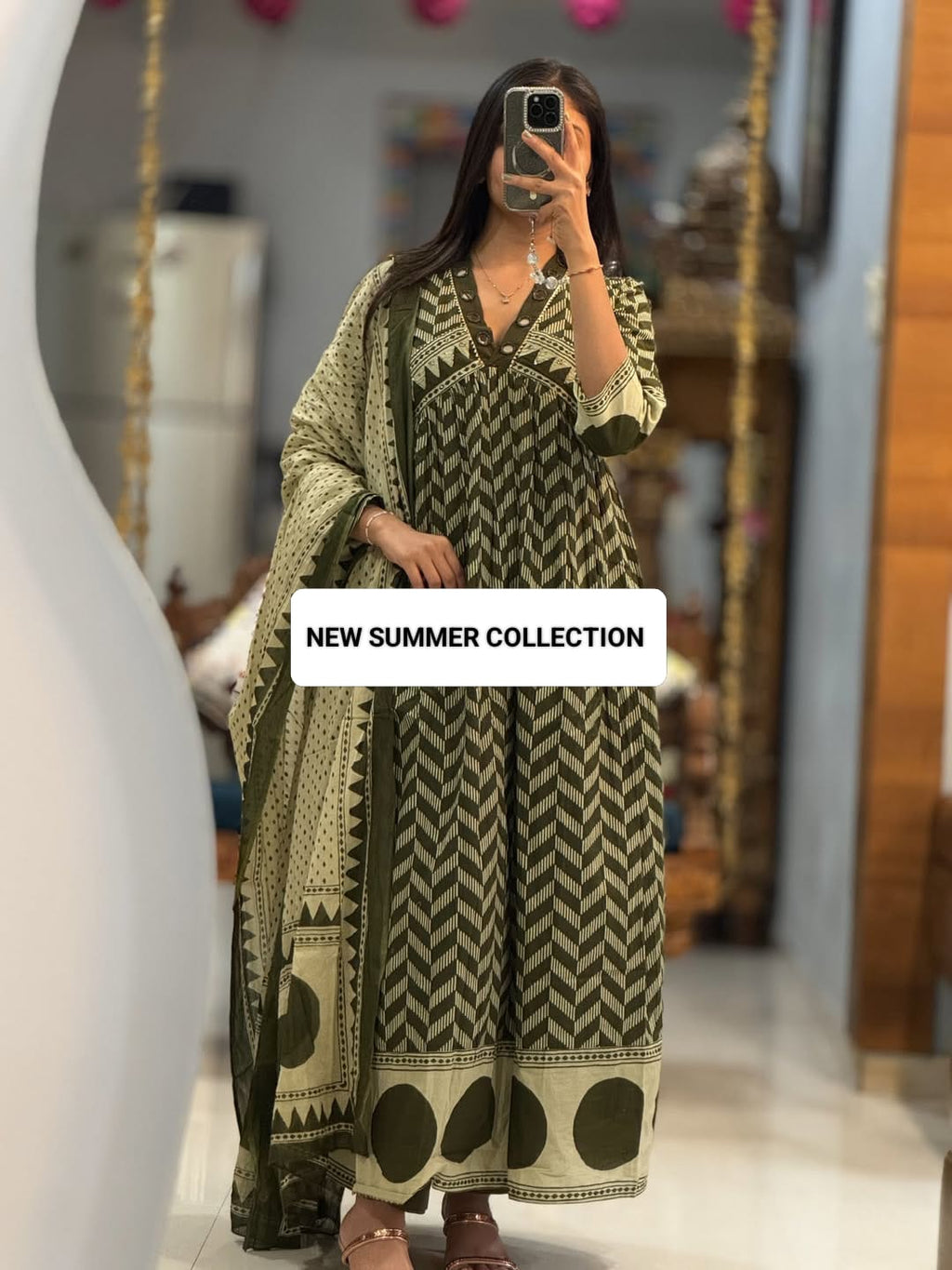 Elegant Green Printed Anarkali Kurta Set with Dupatta