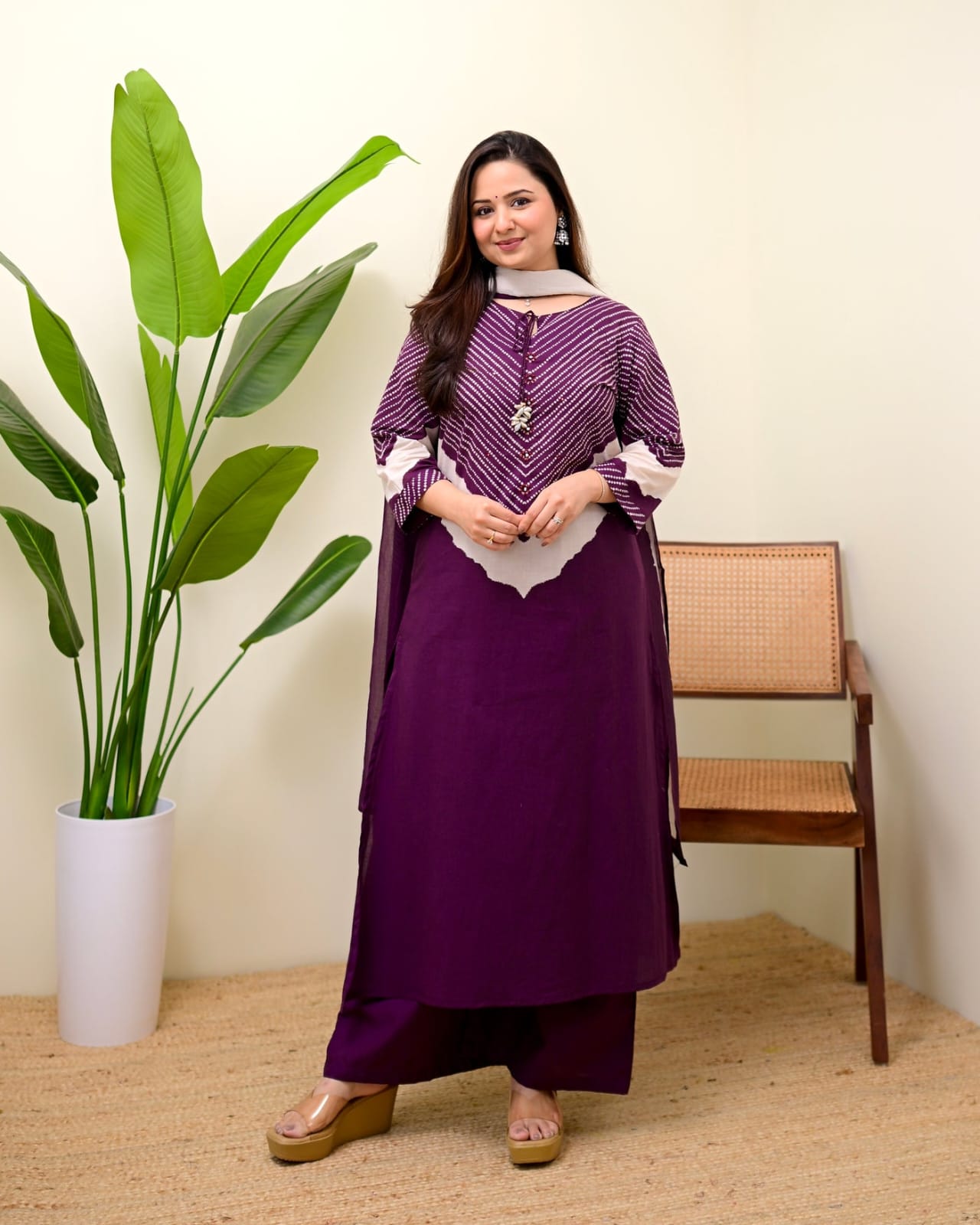 Elegant Purple Printed Kurta Set with Dupatta